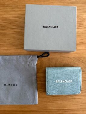 Balenciaga Pebbled Leather Trifold Wallet in Pale Blue